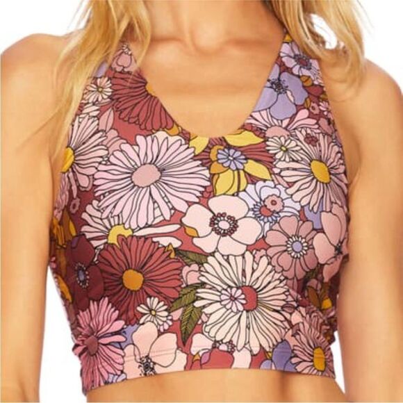 BEACH RIOT | Marsala Floral Ruby Cropped Tank Top Sports Bra Women’s Size Small - Picture 1 of 13